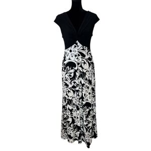 🌹London Style - Black and White Floral Sleeveless Maxi Dress - Size 10